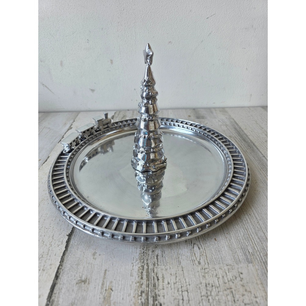 Mariposa Xmas train tree server automotive platter silver unique‎ plate